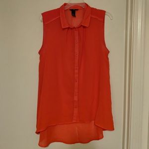 Sheer Red High-low Hem Sleeveless Blouse